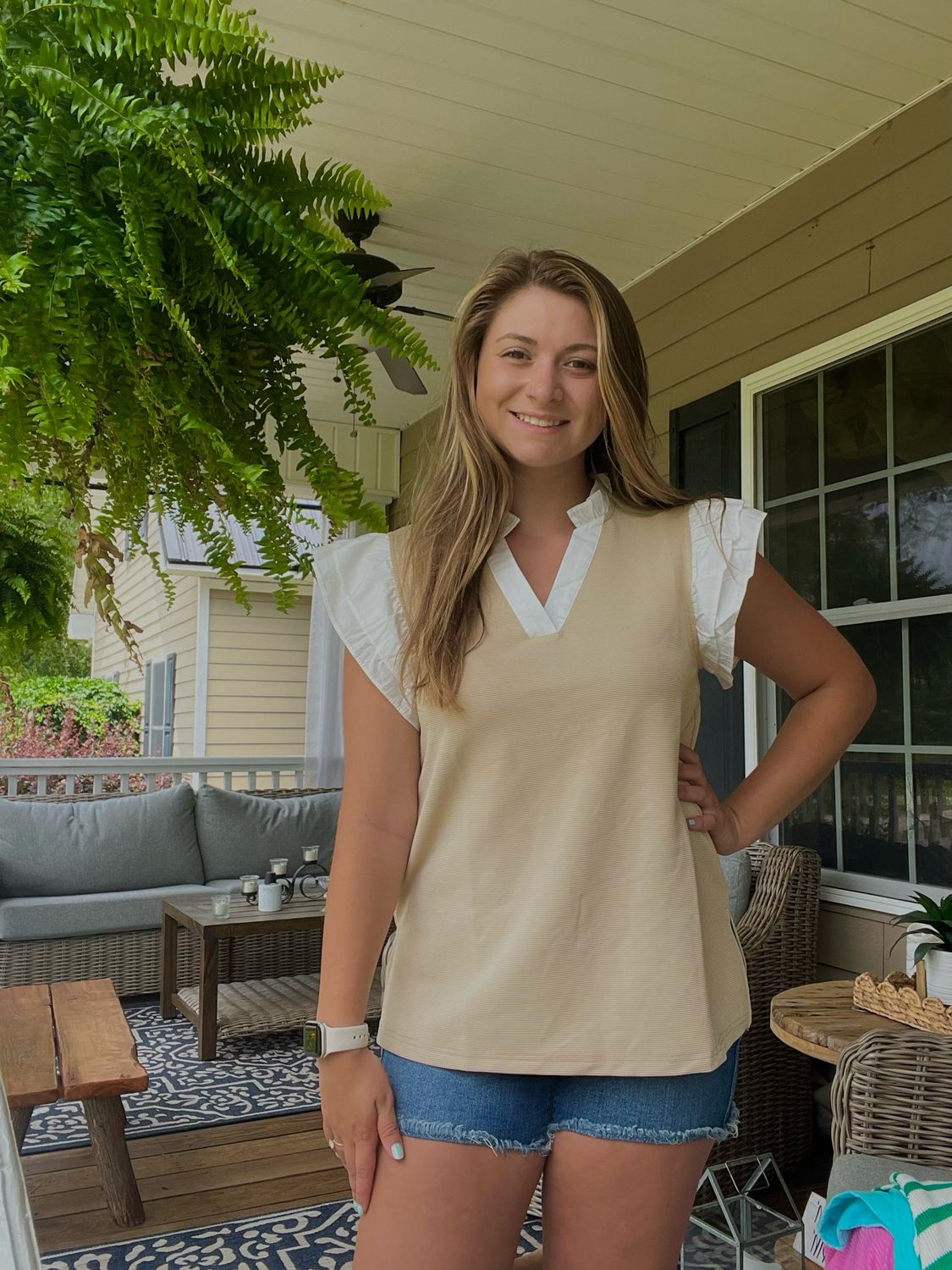 Khaki Ruffle Tank