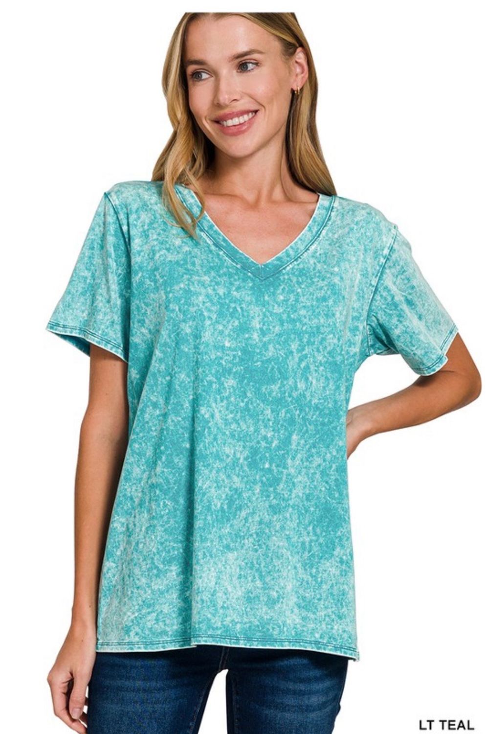 Lt Teal Vneck Top