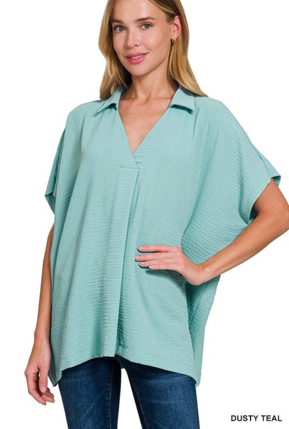 Woven Airflow Blouse In Dusty Teal