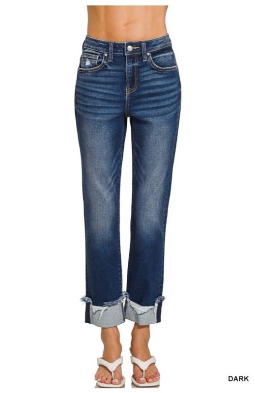 Denim Cuffed Distressed Zenana Jeans Denim Cuffed Distressed Zenana Jeans
