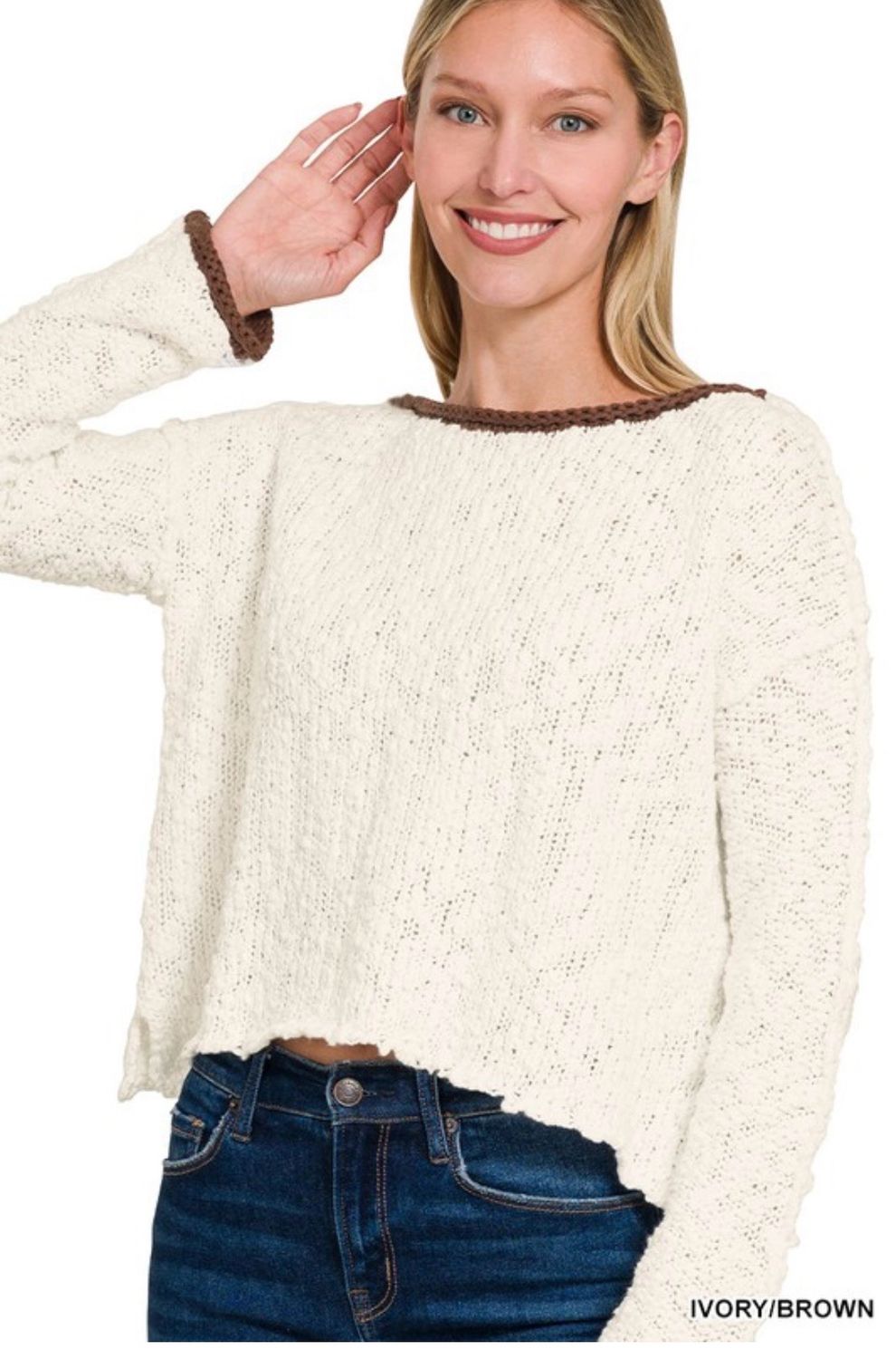 Contrast Trim Ivory Sweater Contrast Trim Ivory Sweater