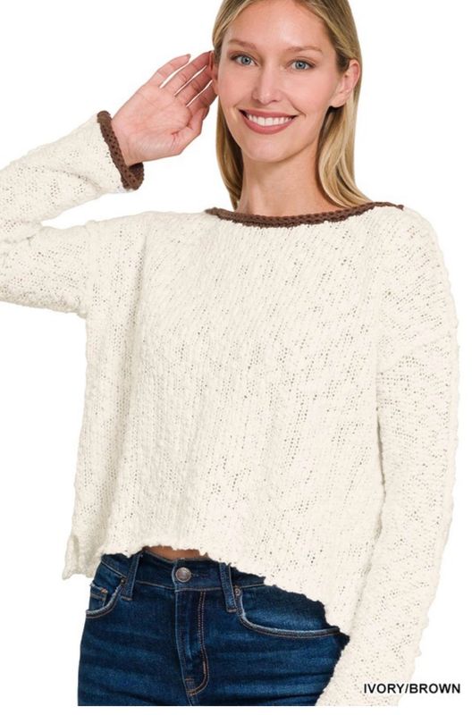 Contrast Trim Ivory Sweater Contrast Trim Ivory Sweater