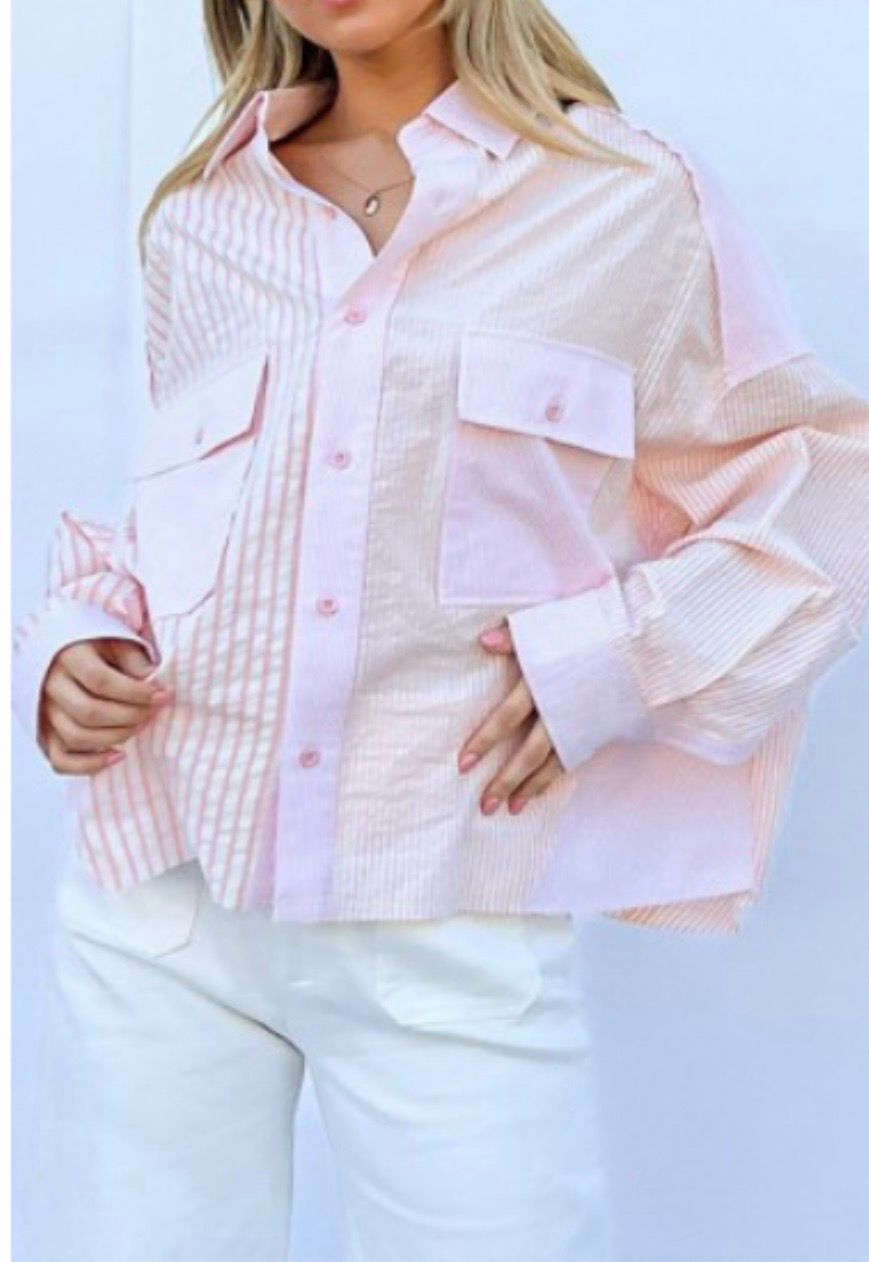 Pink Stripe Button Blouse Pink Stripe Button Blouse