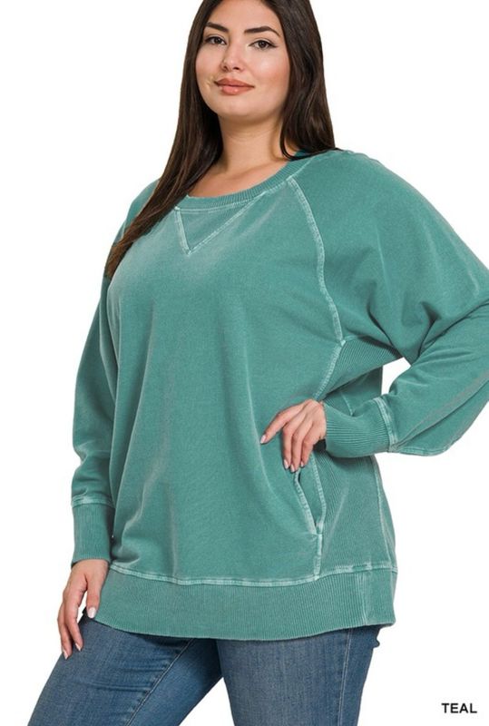 Plus Teal Terry Pullover With Pockets Plus Teal Terry Pullover With Pockets
