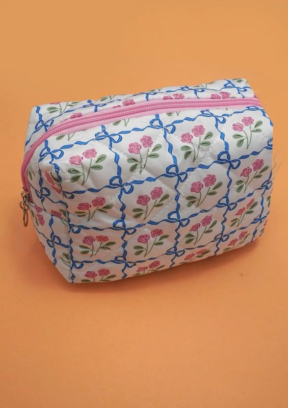 Pink And Blue Floral Makeup Pouch Pink And Blue Floral Makeup Pouch