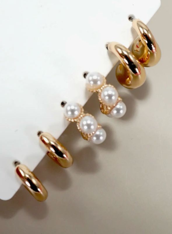 Trio Huggie Pearl Hoop Earrings Trio Huggie Pearl Hoop Earrings