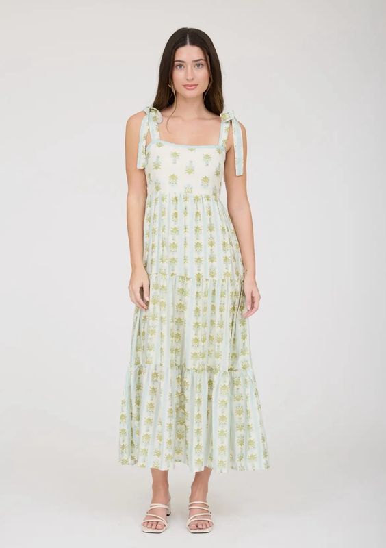 Stripe Floral Sleeveless MIDI Dress Stripe Floral Sleeveless MIDI Dress