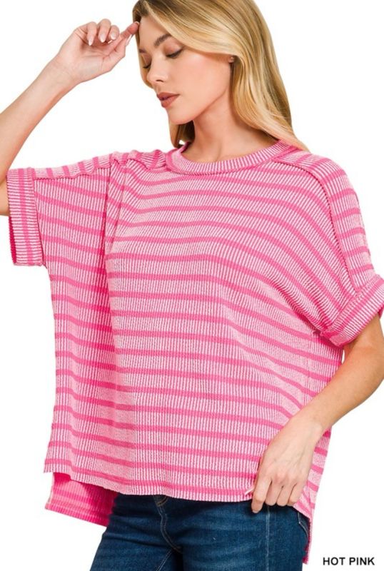 Pink Raised Rib Exposed Seam Top Pink Raised Rib Exposed Seam Top