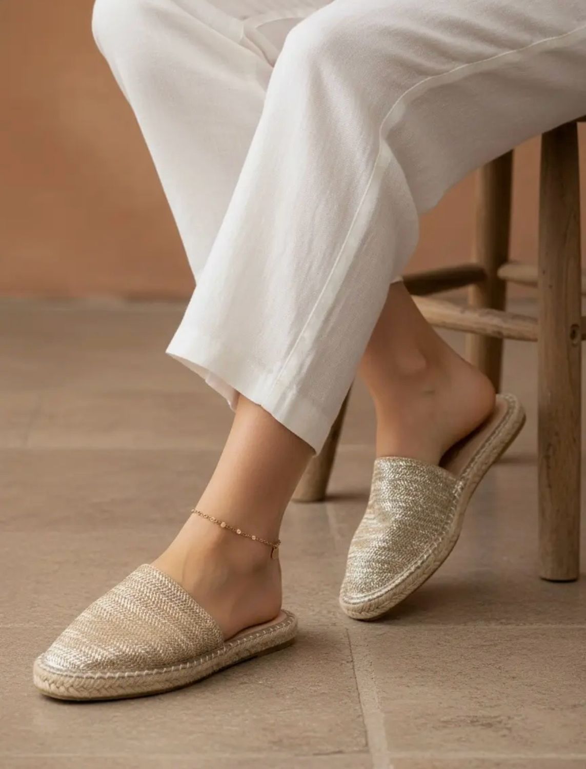 Champagne Espadrille Mule Flats Champagne Espadrille Mule Flats