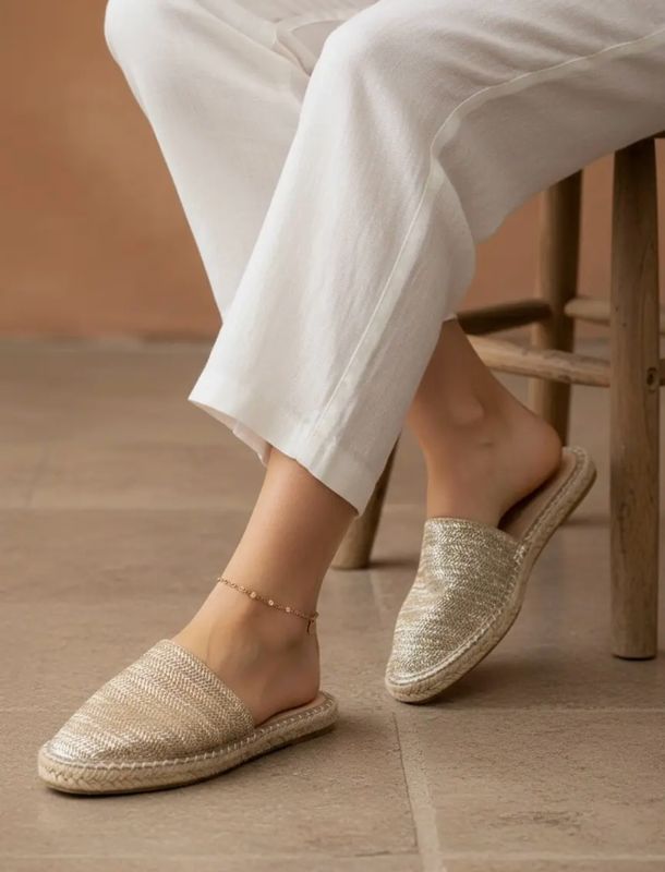 Champagne Espadrille Mule Flats Champagne Espadrille Mule Flats