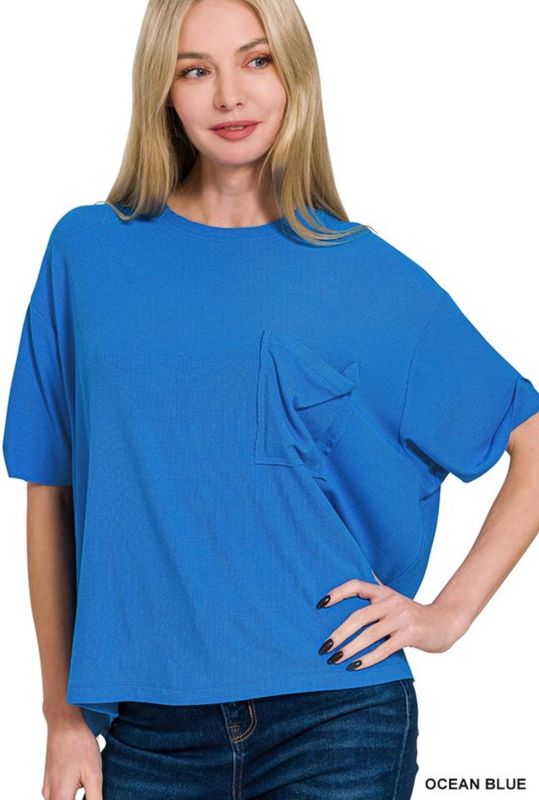 Ocean Blue Ribbed Short Sleeve Tee Ocean Blue Ribbed Short Sleeve Tee