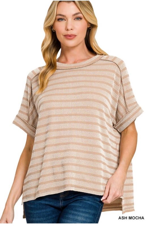 Ash Mocha Raised Ribbed Exposed Seam Top Ash Mocha Raised Ribbed Exposed Seam Top
