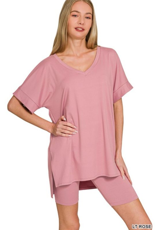 Blush Pink Biker Shorts Set