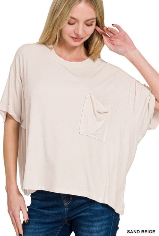 Sand Beige Round Neck Top