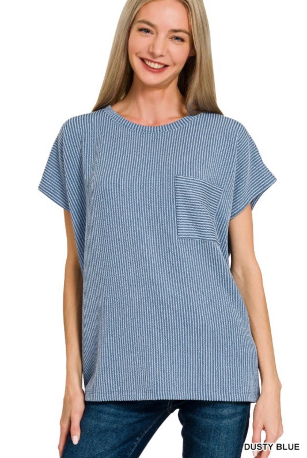 Dusty Blue Ribbed Blouse Dusty Blue Ribbed Blouse