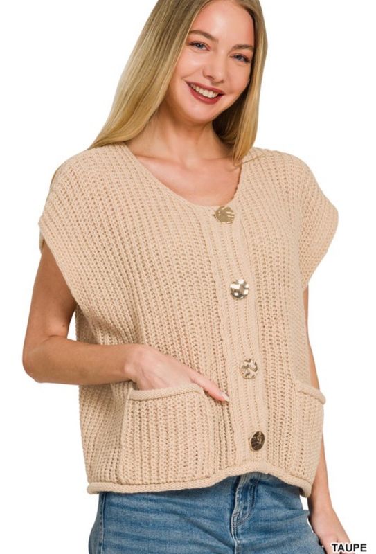 Taupe Button Down Sweater