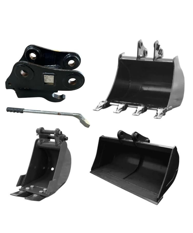 Attache rapide + godets pour micropelle de 1T à 2T Attache rapide + godets pour micropelle de 1T à 2T