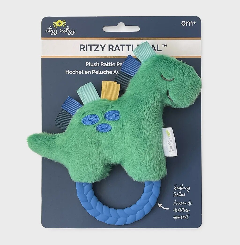 Itzy Ritzy Ritzy Rattle Pal Plush Rattle Pal with Teether (Dino)