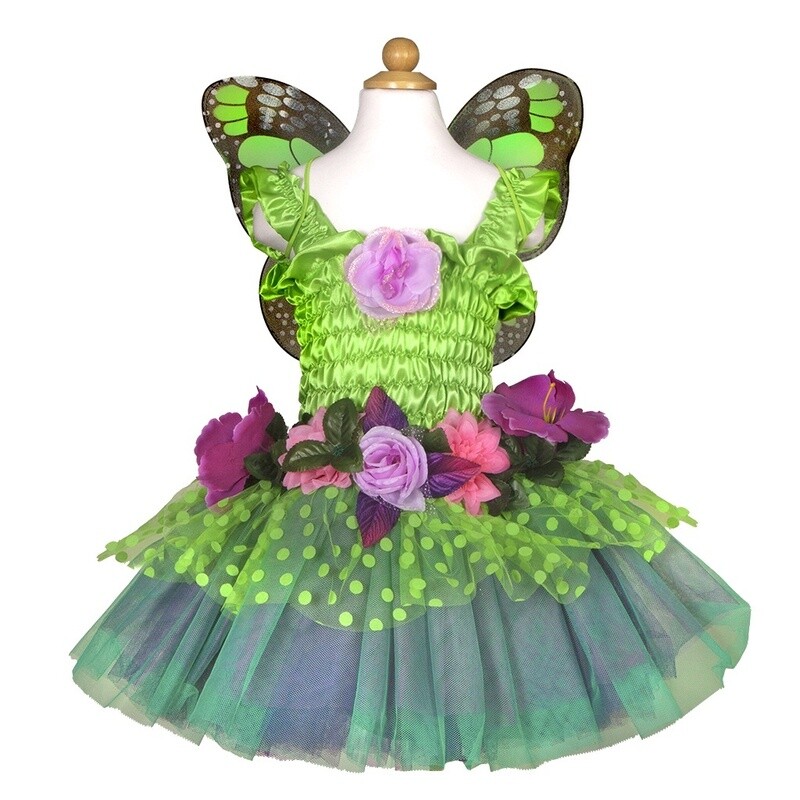 Great Pretenders Green Fairy Blooms Deluxe Dress &amp; Wings (Size 3-4)