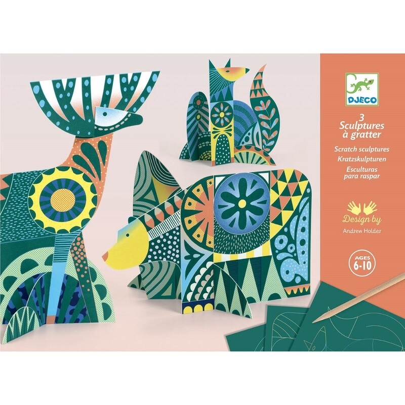 Djeco Scratch Cards (Folk Animal Sculptures)