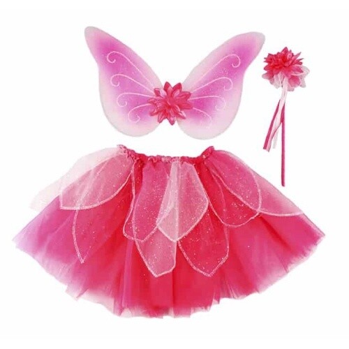 Great Pretenders Fancy Flutter Skirt With Wings Wand (Pink, Size 4-6)