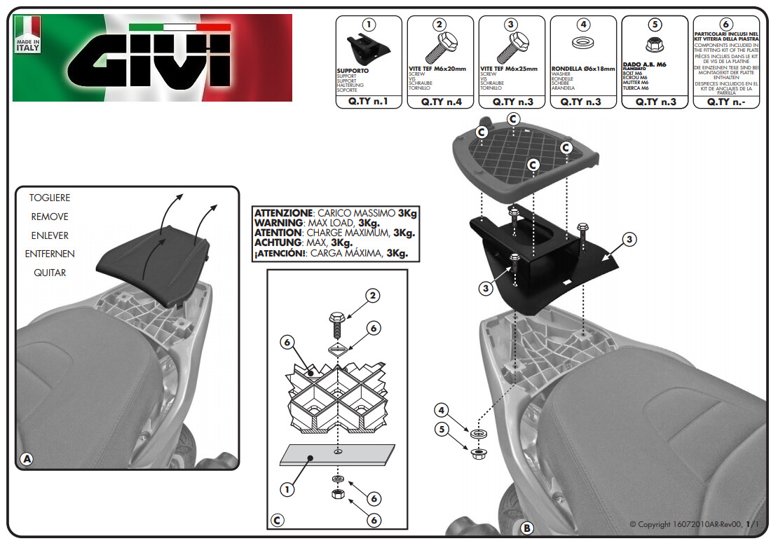 GIVI E349 PIASTRA PORTAPACCHI MONOLOCK PIAGGIO BEVERLY