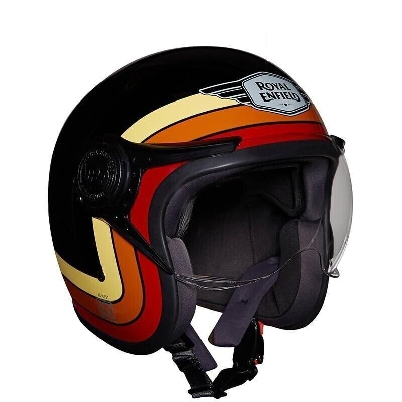 CASCO ROYAL ENFIELD Jet c/visiera border stripes black