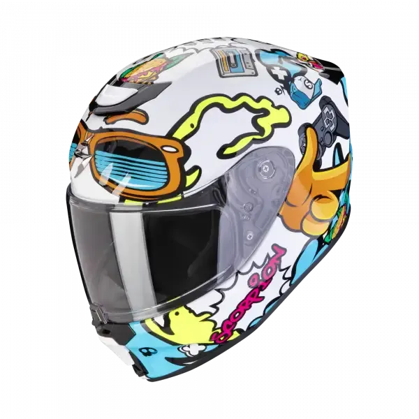 Casco integrale bambino Scorpion EXO JNR FUN Bianco Blu