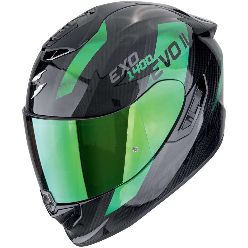 Casco Moto Integrale In Carbonio Scorpion EXO-1400 EVO II CARBON AIR PLATTED Nero Verde