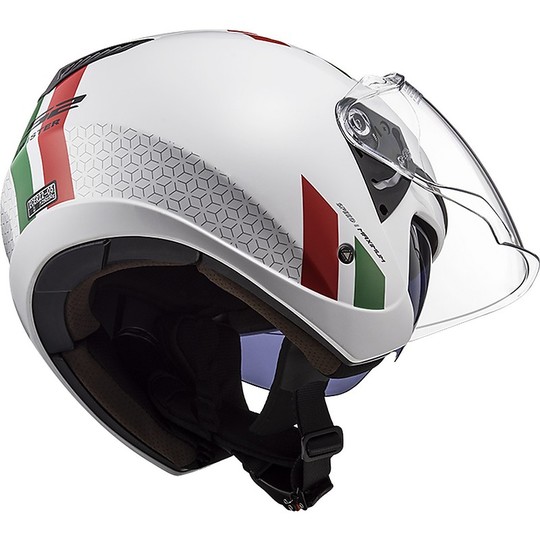 Casco Jet Moto Ls2 Doppia Visiera Ls2 OF573 TWISTER 2 Combo Bianco Verde Rosso