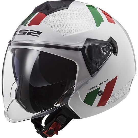 Casco Jet Moto Ls2 Doppia Visiera Ls2 OF573 TWISTER 2 Combo Bianco Verde Rosso