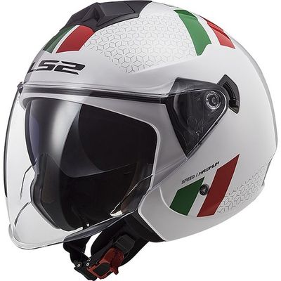 Casco Jet Moto Ls2 Doppia Visiera Ls2 OF573 TWISTER 2 Combo Bianco Verde Rosso