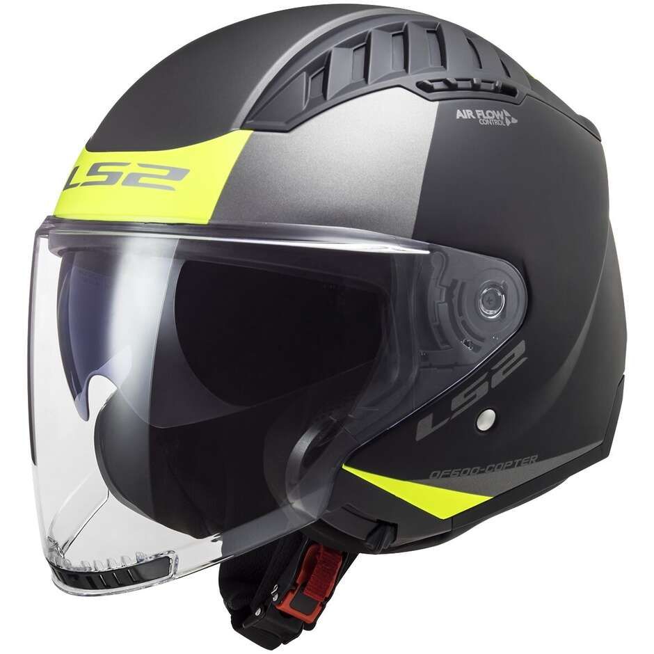 Casco Moto Jet Ls2 OF600 COPTER II URBANE Nero Opaco Giallo Fluo