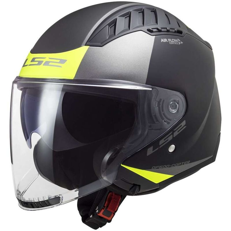 Casco Moto Jet Ls2 OF600 COPTER II URBANE Nero Opaco Giallo Fluo