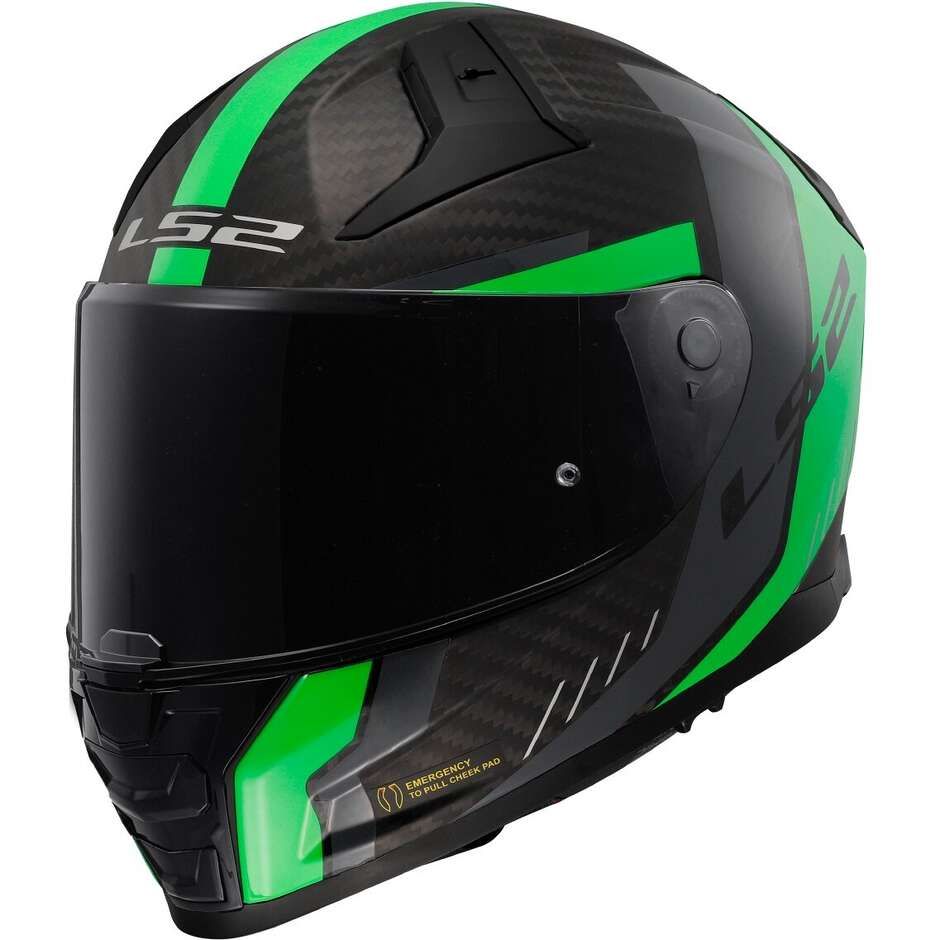 Casco Moto Integrale In Carbonio Ls2 FF811 VECTOR II CARBON GRID Verde Fluo Opaco