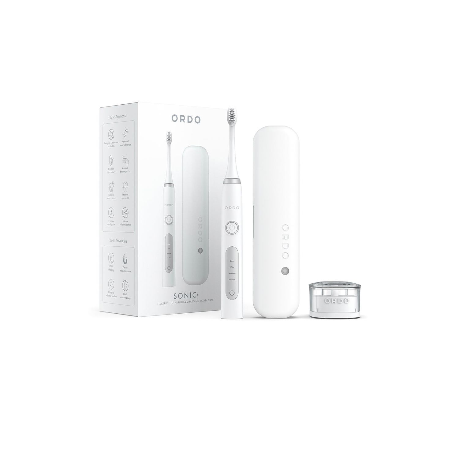 ORDO Sonic+ Toothbrush with Charging Travel Case - White