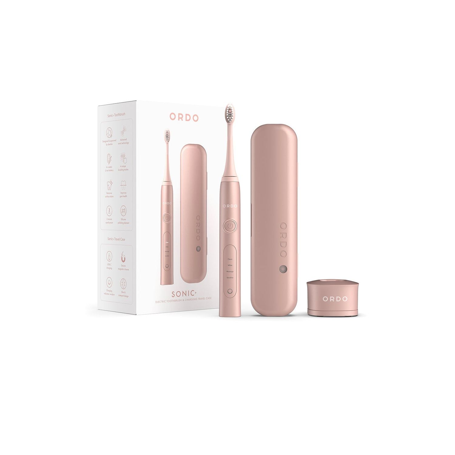 ORDO Sonic+ Toothbrush with Charging Travel Case - Rose Gold