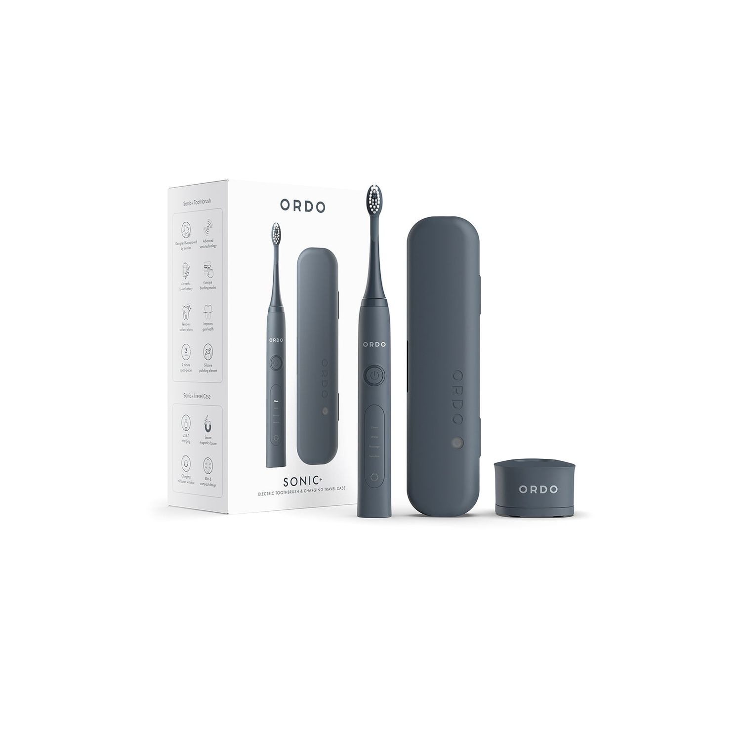 ORDO Sonic+ Toothbrush with Charging Travel Case - Charcoal Grey