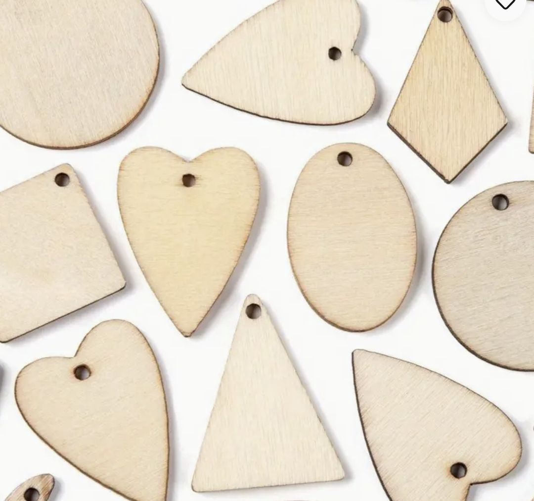 Laser Cut Poplar Wood Pendants (Kite, Moon, Flat Round, Rhombus, Oval, Triangle, Heart)