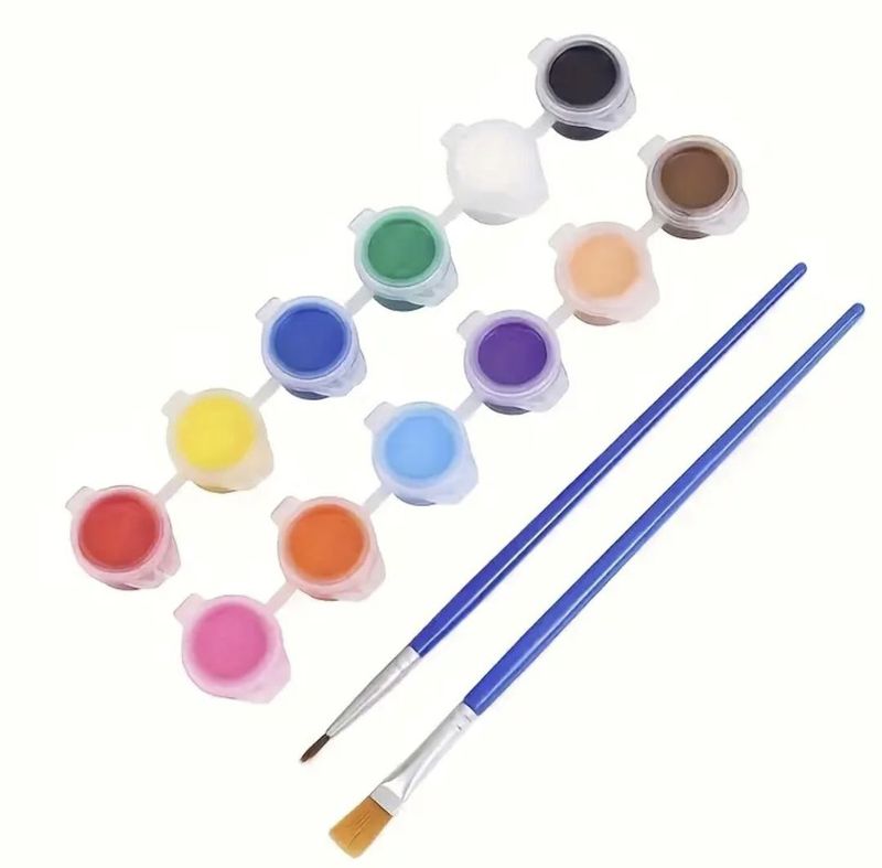 12-Colour 5ML Acrylic Paint Set with 2 Paintbrushes