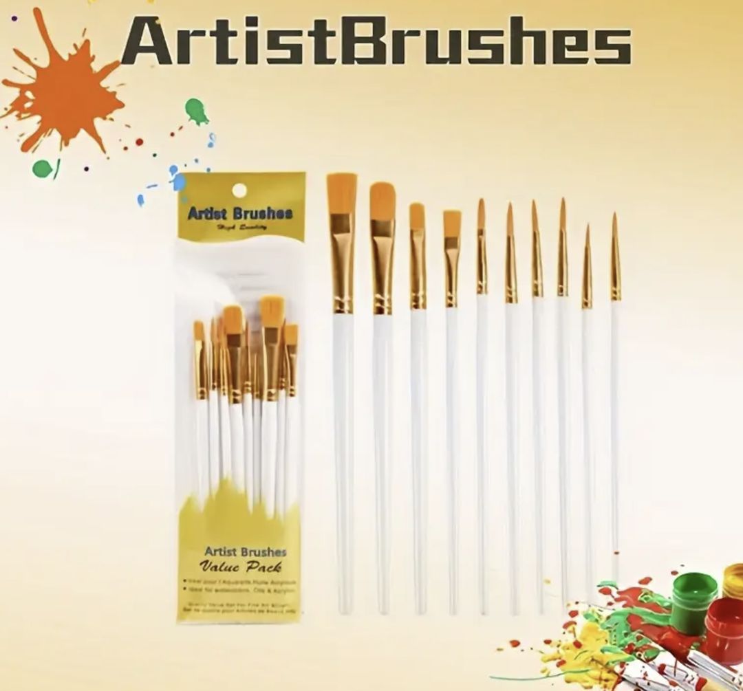 10pcs Vibrant Nylon Bristle Paint Brush Set White
