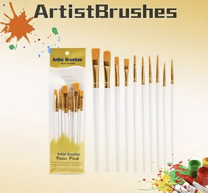 10pcs Vibrant Nylon Bristle Paint Brush Set White