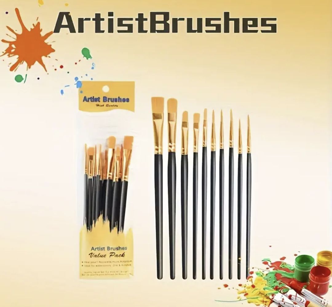10pcs Vibrant Nylon Bristle Paint Brush Set Black 10pcs Vibrant Nylon Bristle Paint Brush Set Black