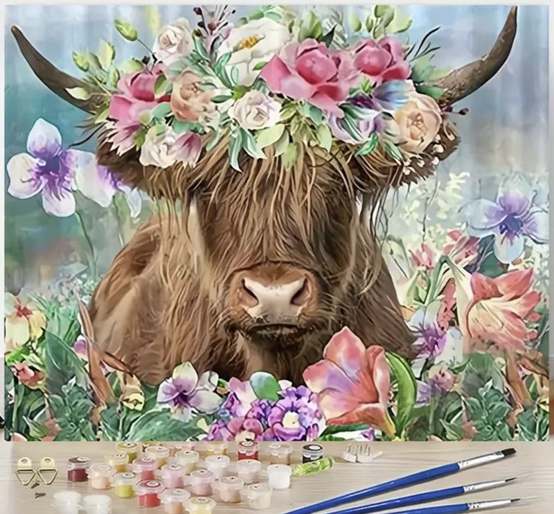 DIY Paint by numbers for Adults - Cow with flower crown