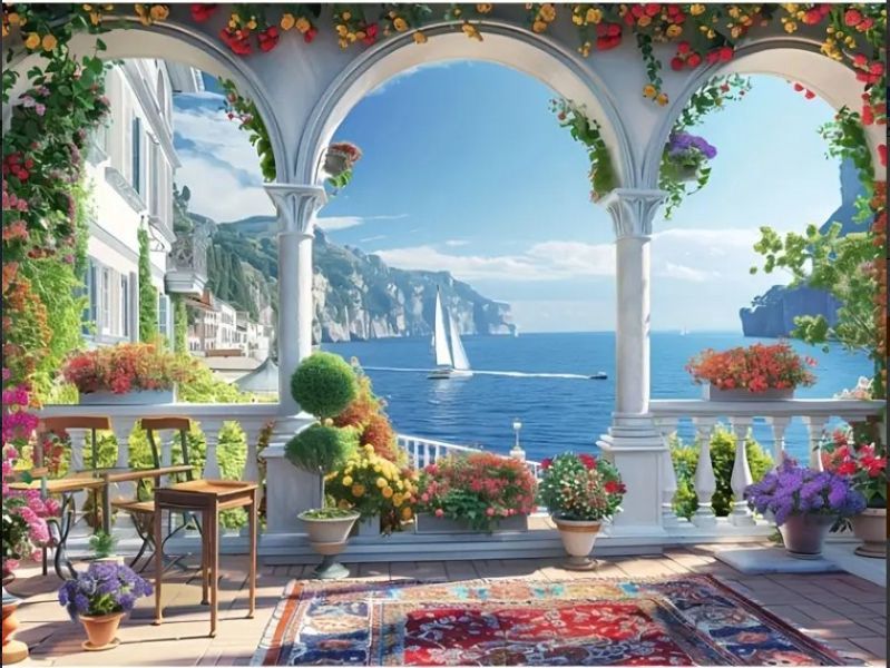 Diy Paint by numbers - Scenic Balcony Ocean View - Large 75 x60cm