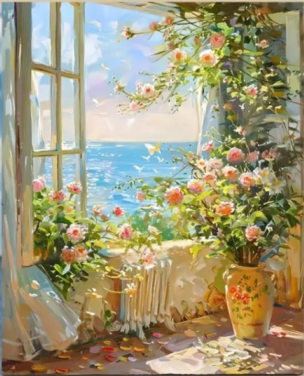 DIY Paint by Numbers - Floral Seascape - 40 x 50 cm