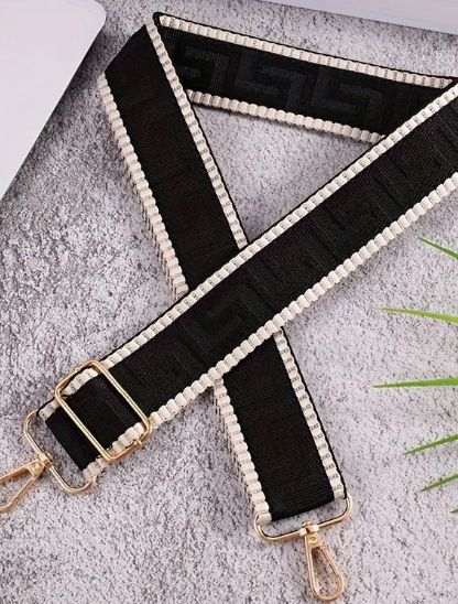 Bag Strap with Gold Stripe detail - Black