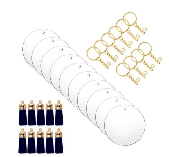 Clear Acrylic Blank Round Keyring Navy Tassel Kit - Gold Clear Acrylic Blank Round Keyring Navy Tassel Kit - Gold