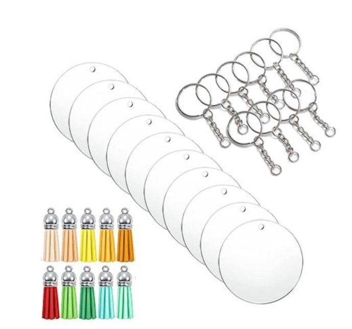 4cm Clear Acrylic Blank Round Keyring Tassel Kit 4cm Clear Acrylic Blank Round Keyring Tassel Kit