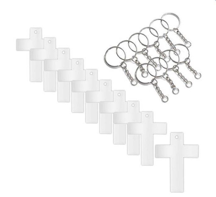 Cross Shaped Clear Acrylic Blank Keyring with Keychains Cross Shaped Clear Acrylic Blank Keyring with Keychains
